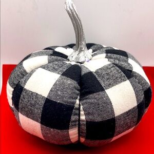 Plaid Black and White Fabric Pumpkin Decoration
